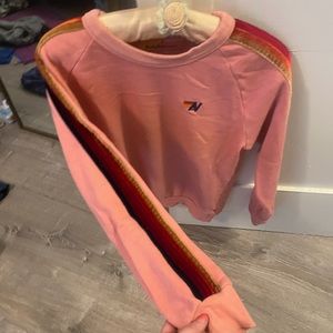 AVIATOR NATION CLASSIC VELVET 5 STRIPE CREWNECK S PETAL